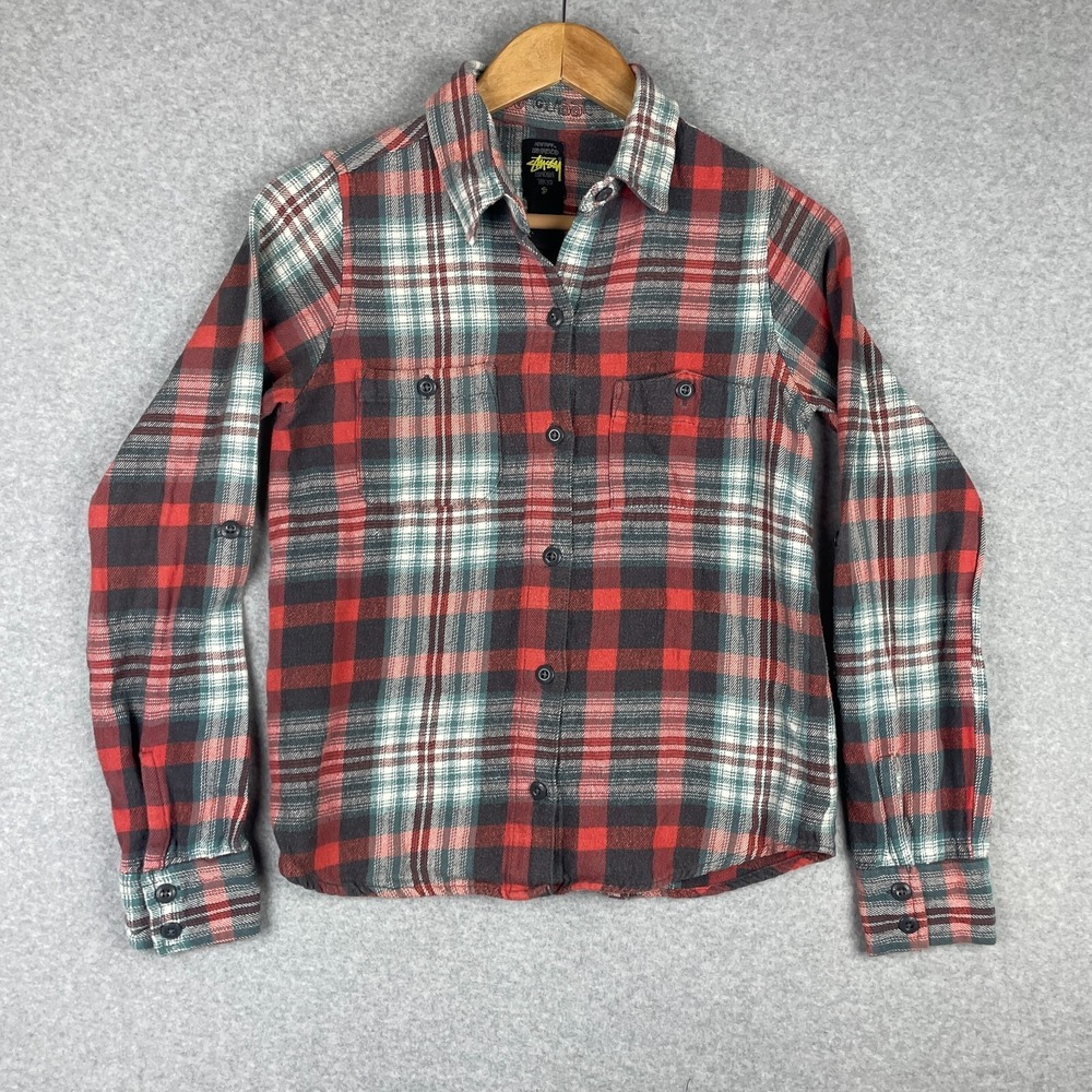 Vintage Stussy Shirt Womens Small Red Plaid Flannel Button Up Streetwear